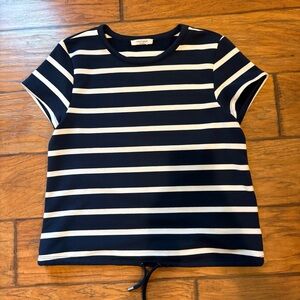 Cable & Gauge Navy & White Striped Short-Sleeve Tee Preppy Nautical drawstring